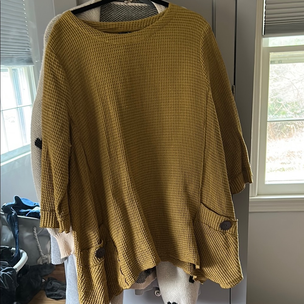 Mustard Yellow Waffle Knit Poncho